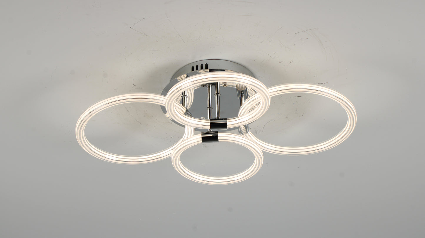 Modern LED Ceiling Light, Flush Mount Ceiling Light with Dimmable Remote Control, 6Rings Acrylic Ceiling Light Fixture for Bedroom, Living Room, Kitchen, Office Lamps (4 heads)