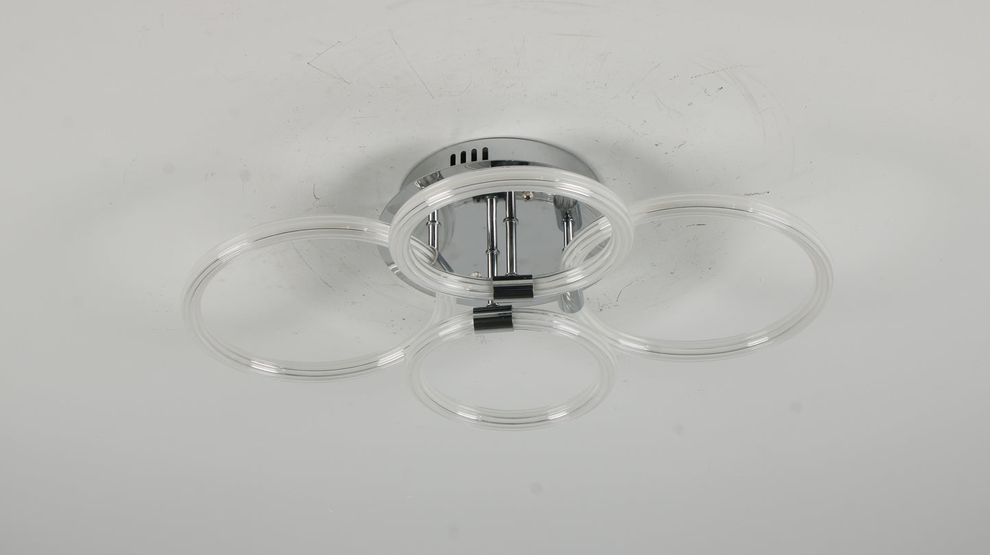 Modern LED Ceiling Light, Flush Mount Ceiling Light with Dimmable Remote Control, 6Rings Acrylic Ceiling Light Fixture for Bedroom, Living Room, Kitchen, Office Lamps (4 heads)