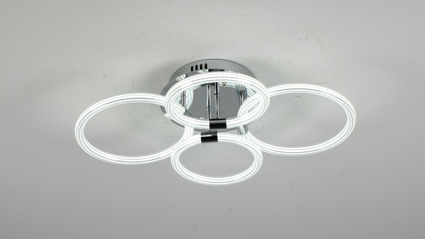Modern LED Ceiling Light, Flush Mount Ceiling Light with Dimmable Remote Control, 6Rings Acrylic Ceiling Light Fixture for Bedroom, Living Room, Kitchen, Office Lamps (4 heads)