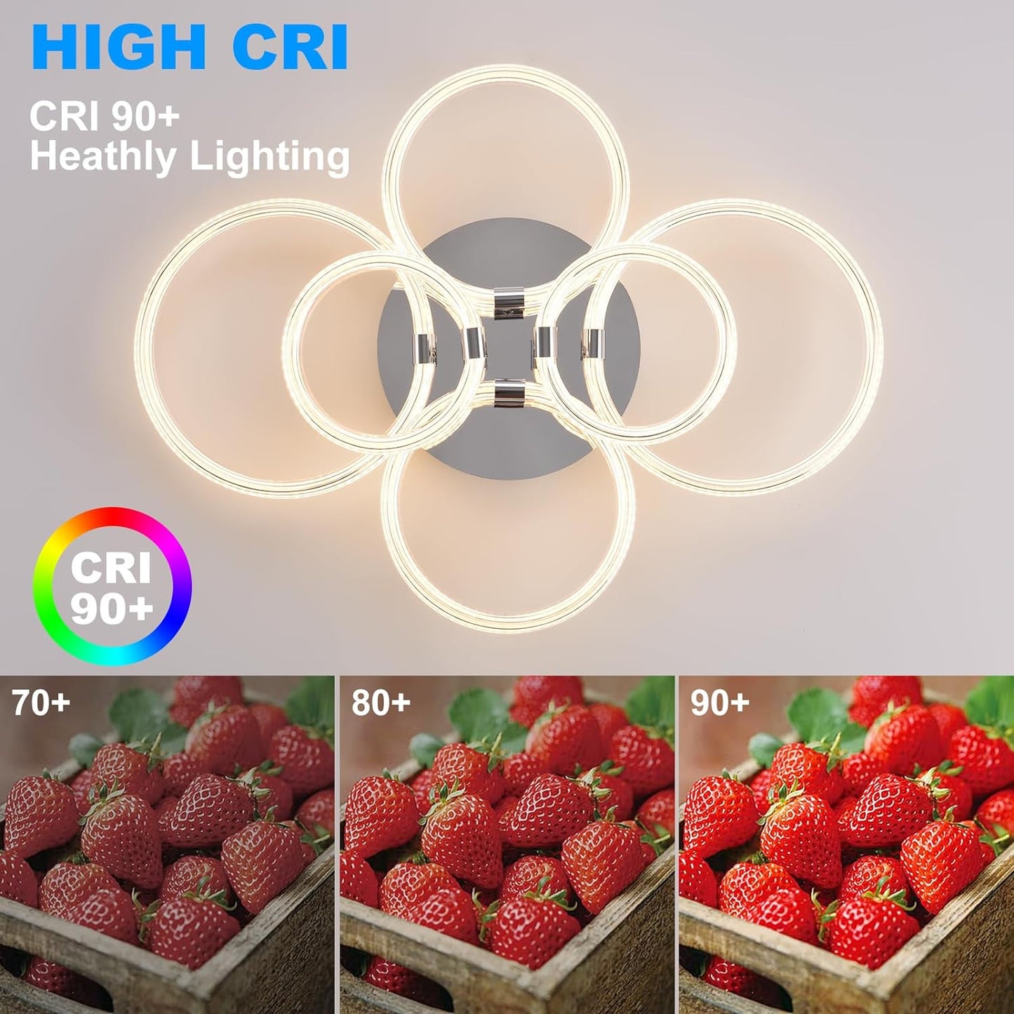 Modern LED Ceiling Light, Flush Mount Ceiling Light with Dimmable Remote Control, 6Rings Acrylic Ceiling Light Fixture for Bedroom, Living Room, Kitchen, Office Lamps (6 Heads)
