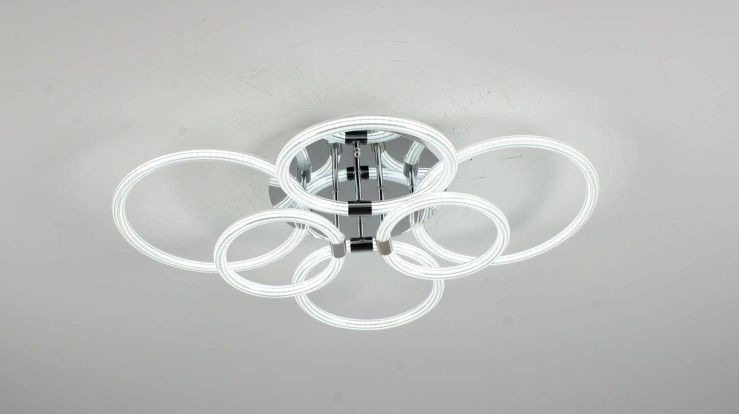 Modern LED Ceiling Light, Flush Mount Ceiling Light with Dimmable Remote Control, 6Rings Acrylic Ceiling Light Fixture for Bedroom, Living Room, Kitchen, Office Lamps (6 Heads)
