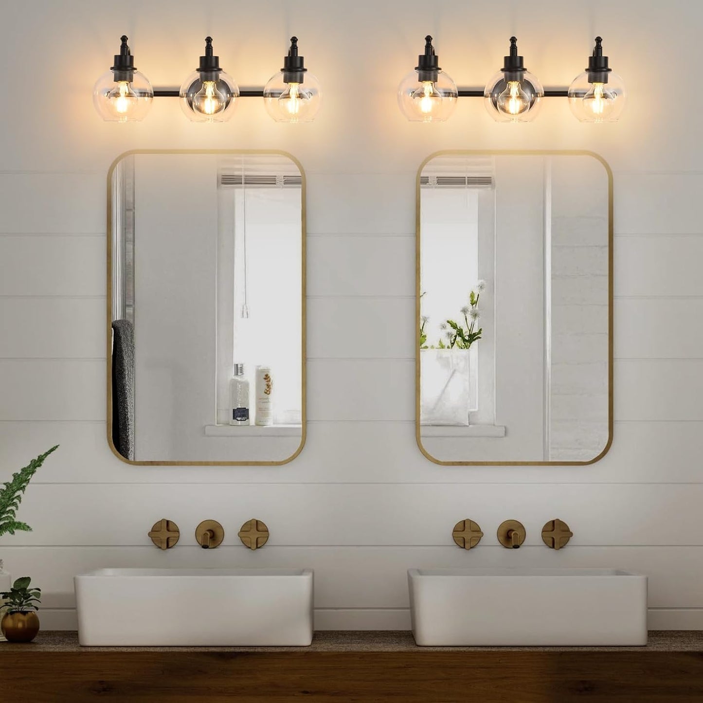3-Lights Bathroom Vanity Lighting Fixtures Brushed Gold Modern Vanity Light 22Inch Bathroom Light Fixture Bathroom Lights Over Mirror with Clear Glass Shade for Living Room, Kitchen(E26 Base)