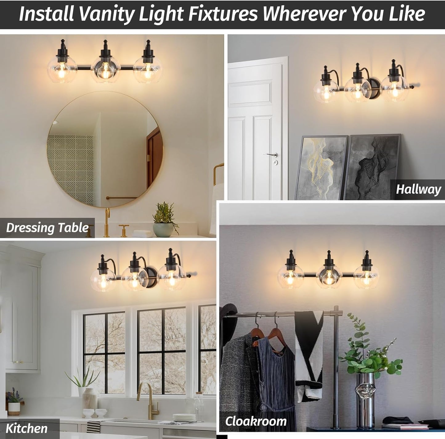 3-Lights Bathroom Vanity Lighting Fixtures Brushed Gold Modern Vanity Light 22Inch Bathroom Light Fixture Bathroom Lights Over Mirror with Clear Glass Shade for Living Room, Kitchen(E26 Base)