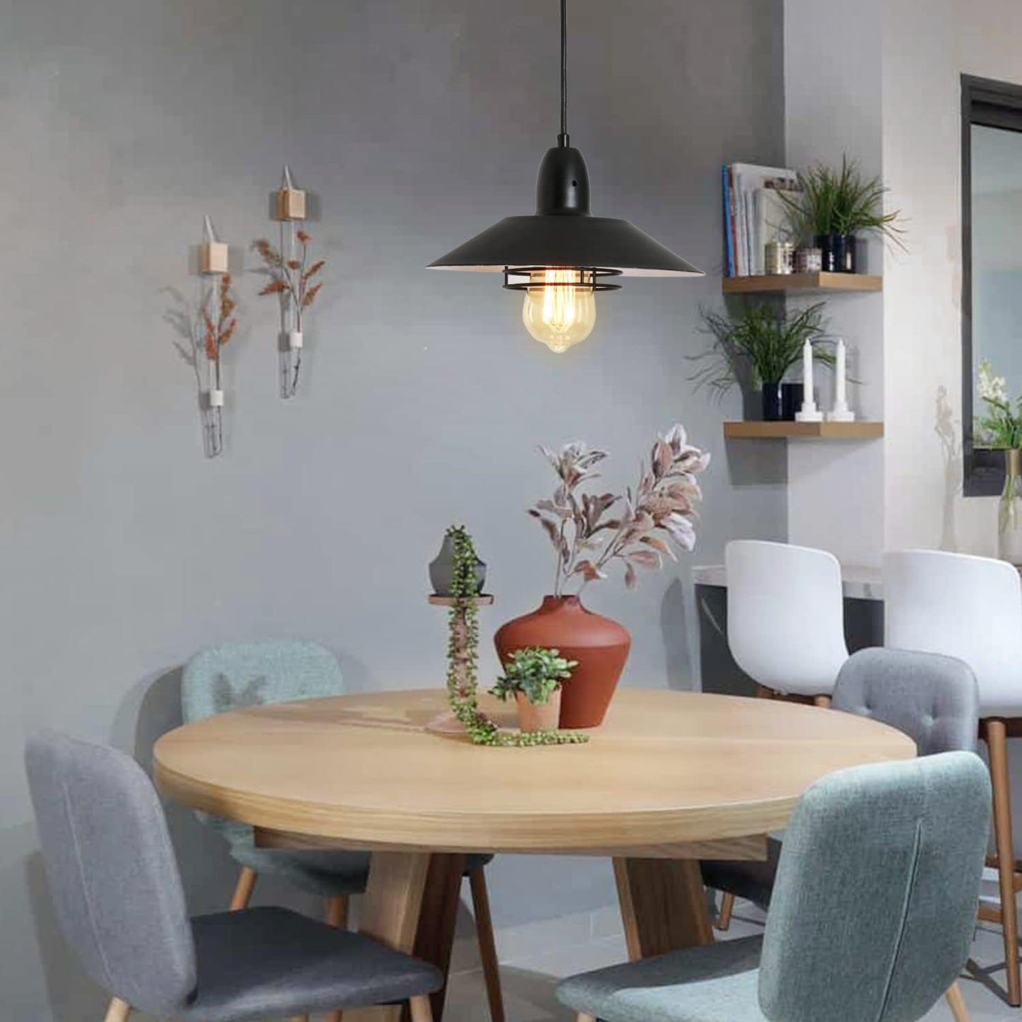 Farmhouse Vintage Pendant Light Black Fixture Pendant Lights with Spring Frame Adjustable Metal Hanging Lamp for Kitchen Island Dining Room Bedroom Living Room Barn Entryy, E26