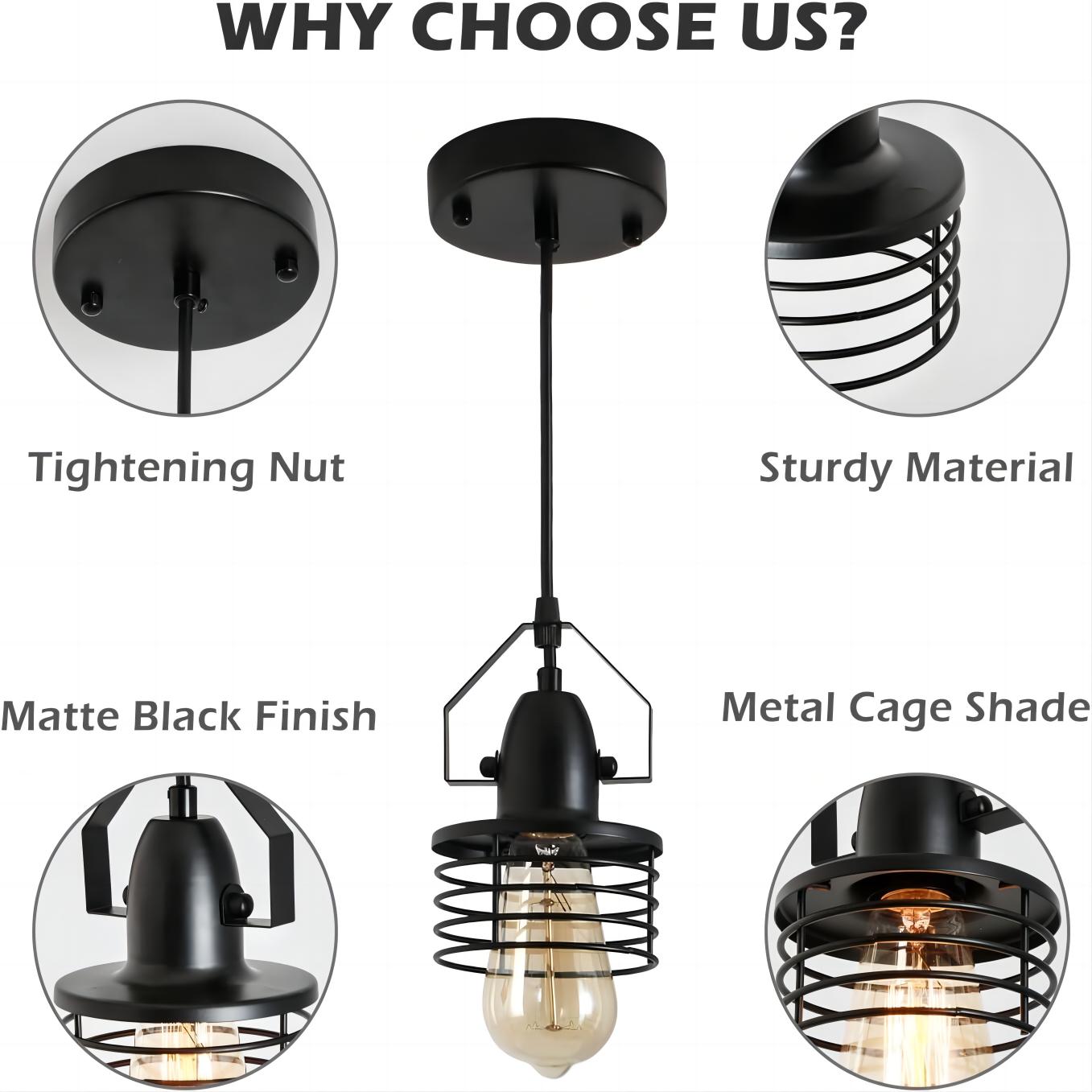 Industrial Black Pendant Light Metal Cage Pendant Lights Dining Room Hanging Lighting for Kitchen Island Living Room Bedroom Entryy Barn Farmhouse,Spring Shade,E26 Bulb(1 Light)