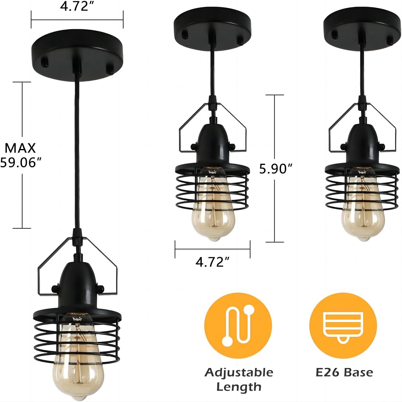 Industrial Black Pendant Light Metal Cage Pendant Lights Dining Room Hanging Lighting for Kitchen Island Living Room Bedroom Entryy Barn Farmhouse,Spring Shade,E26 Bulb(1 Light)