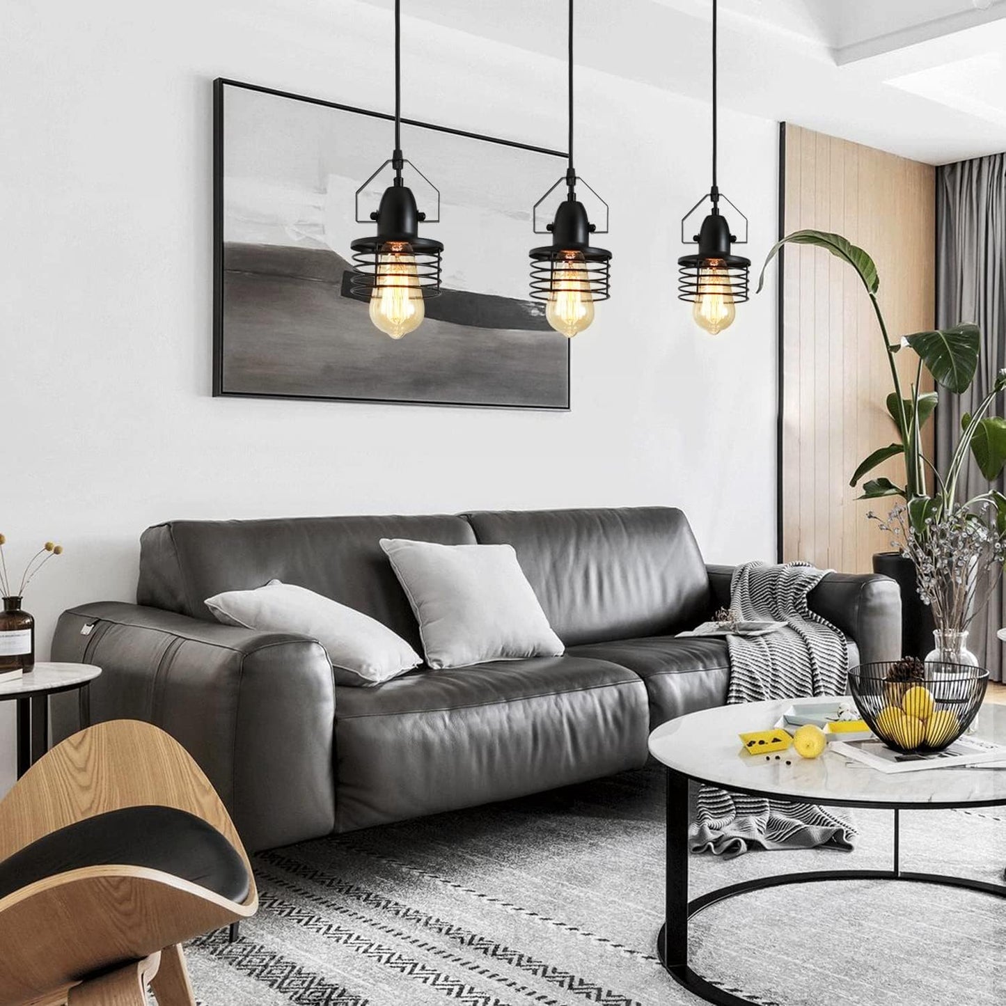 Industrial Black Pendant Light Metal Cage Pendant Lights Dining Room Hanging Lighting for Kitchen Island Living Room Bedroom Entryy Barn Farmhouse,Spring Shade,E26 Bulb(1 Light)