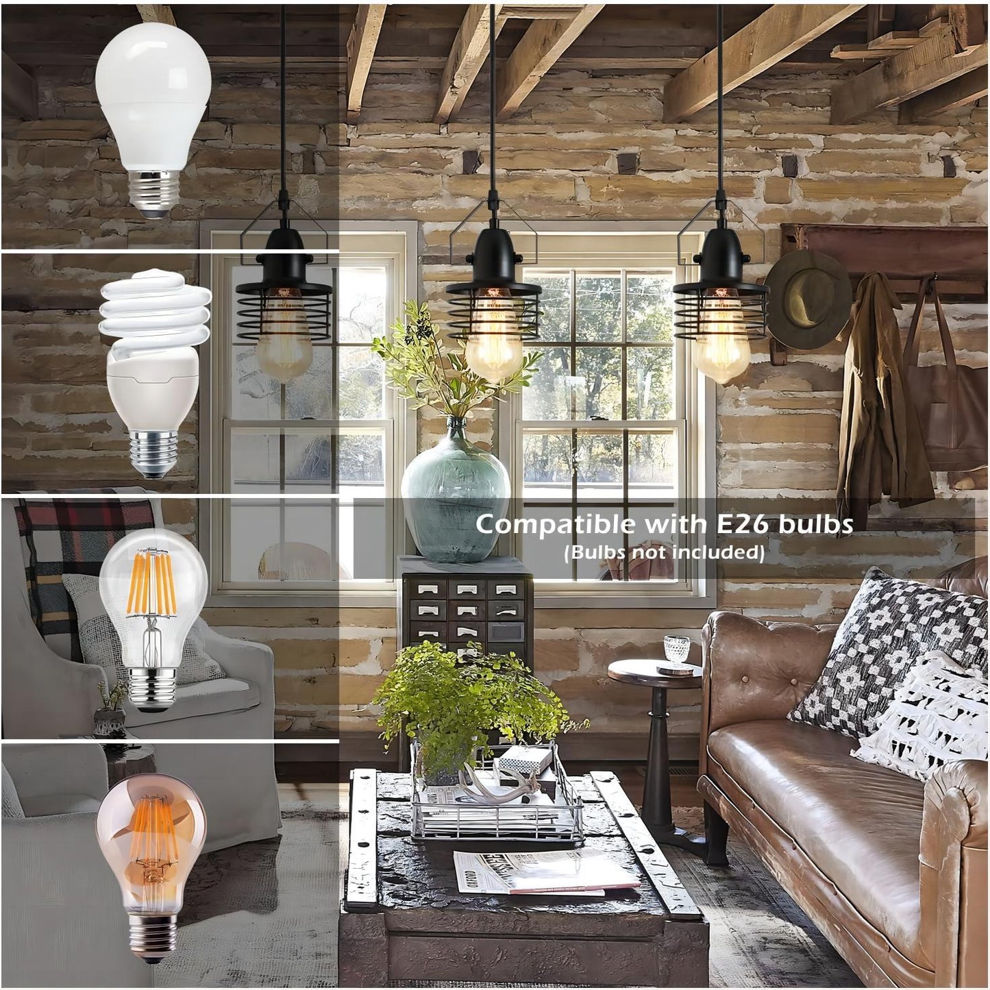 Industrial Black Pendant Light Metal Cage Pendant Lights Dining Room Hanging Lighting for Kitchen Island Living Room Bedroom Entryy Barn Farmhouse,Spring Shade,E26 Bulb(1 Light)
