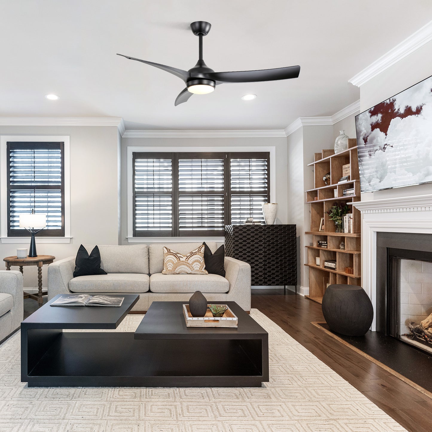 52 Inch Modern Black Ceiling Fan with 18W LED Light and Remote Control 3 ABS Blades DC Motor for Bedroom Living Roon