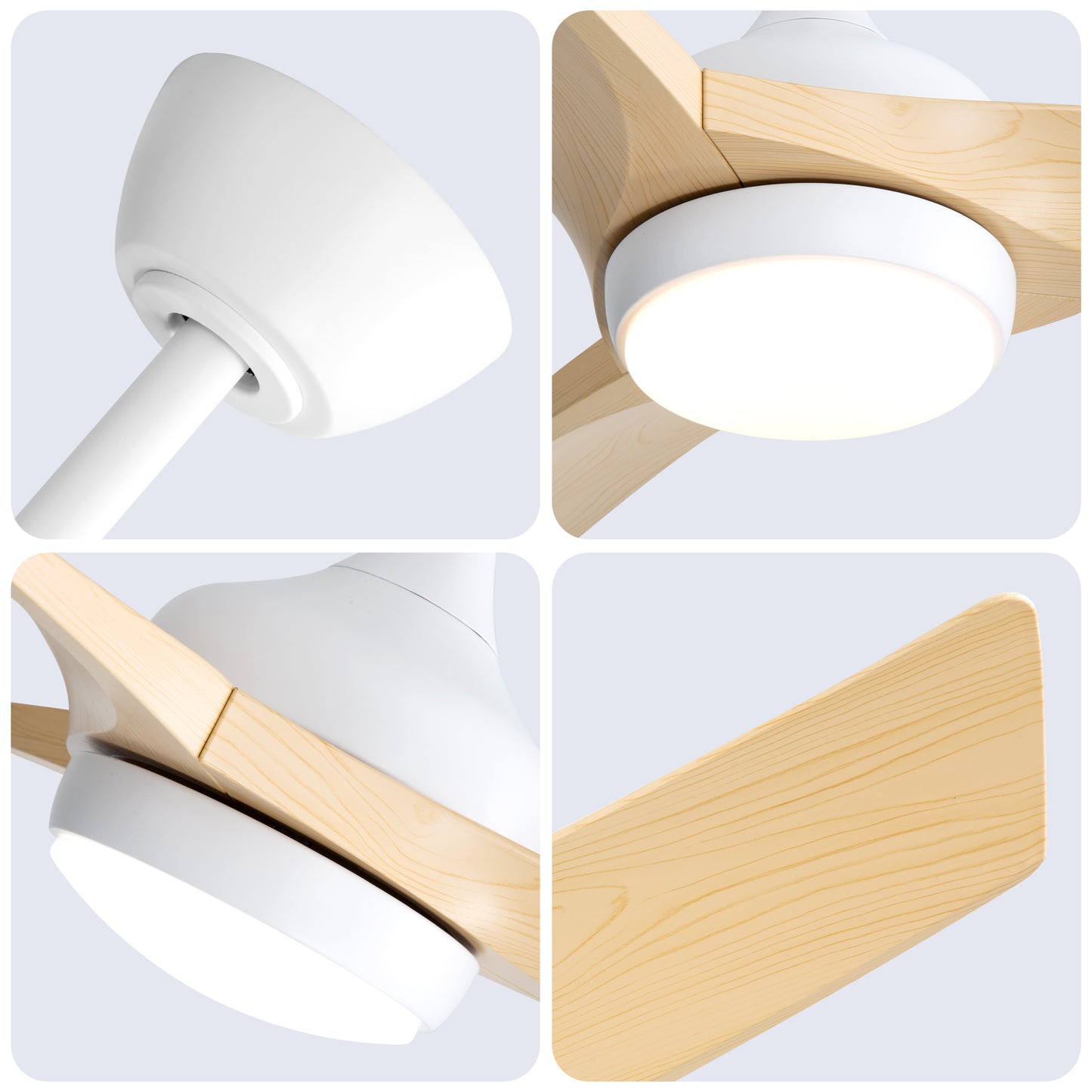 52 Inch Modern Ceiling Fan with 18W LED Light and Remote Control 3 ABS Blades DC Motor for Bedroom