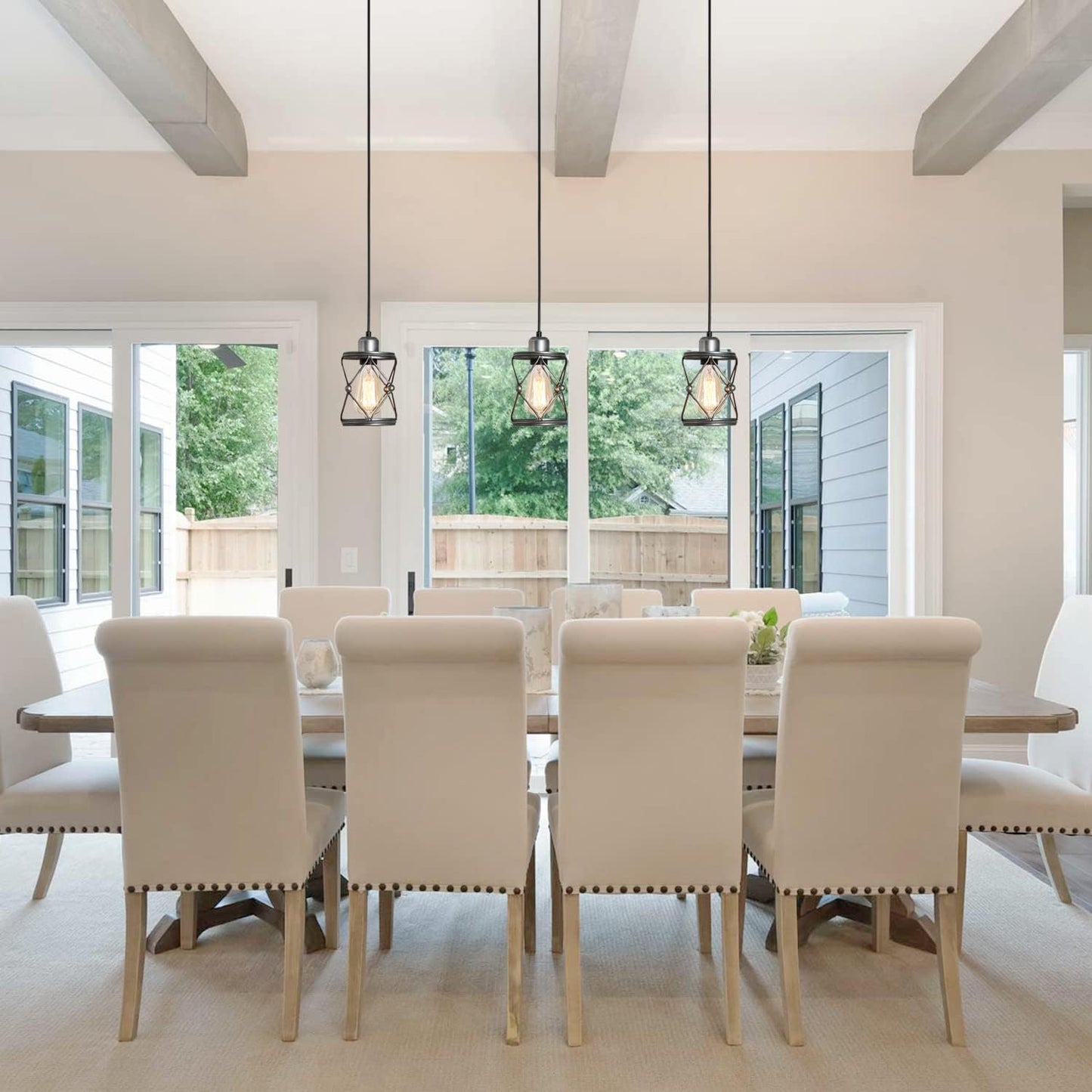 Industrial Pendant Lighting for Kitchen Island, Rustic Mini Cage Pendant Light, Farmhouse Pendant Lamp with Silver Grey Adjustable for Dining Room, Hallway, Entryway, Bedroom