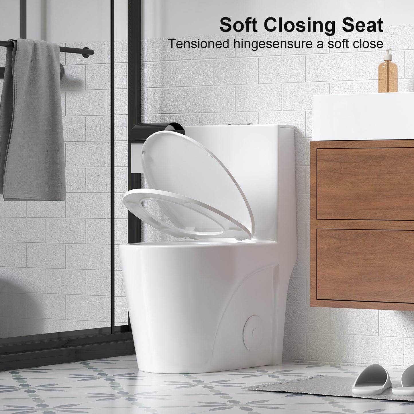 1.1/1.6 GPF Tornado Flush One-Piece Toilet for bathrooms,Siphonic S-trap 12",Elongated Bowl with Soft Close Seat,Powerful Dual Flush MAP 1000g,Comfort Chair Seat ADA Height 17",Glossy White GW-001