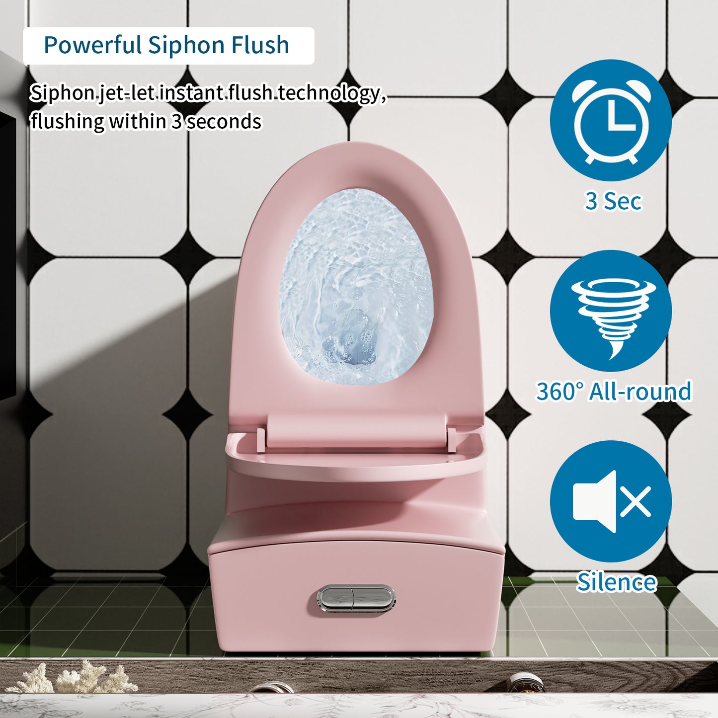 1.1/1.6 GPF Tornado Flush One-Piece Toilet for bathrooms,Siphonic S-trap 12",Elongated Bowl with Soft Close Seat,Powerful Dual Flush MAP 1000g,Comfort Chair Seat ADA Height 17", Pink PF-001