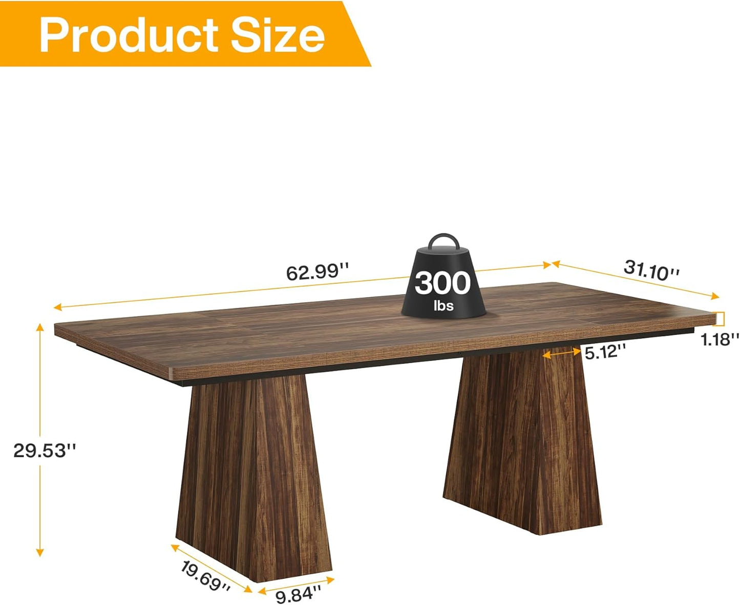 63" Modern Executive Desk, Large Home Office Computer Workstation with Sturdy Double Pedestal Base, Elegant Study & Writing Table for Business & Gaming