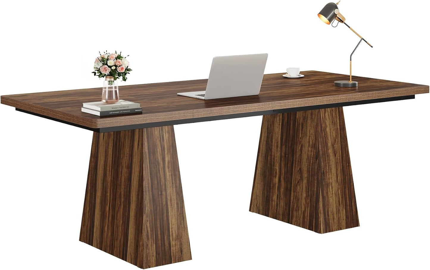 63" Modern Executive Desk, Large Home Office Computer Workstation with Sturdy Double Pedestal Base, Elegant Study & Writing Table for Business & Gaming