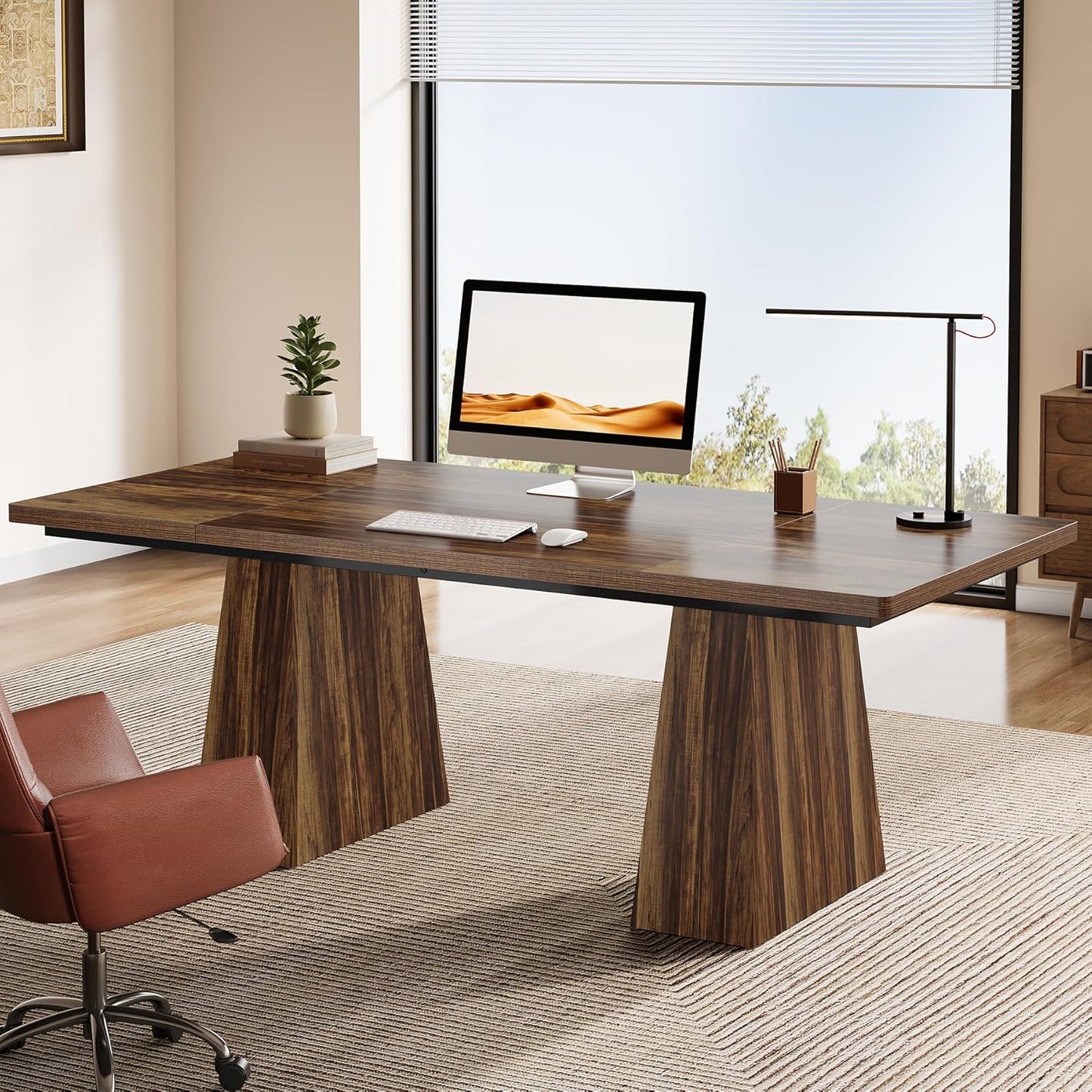 63" Modern Executive Desk, Large Home Office Computer Workstation with Sturdy Double Pedestal Base, Elegant Study & Writing Table for Business & Gaming