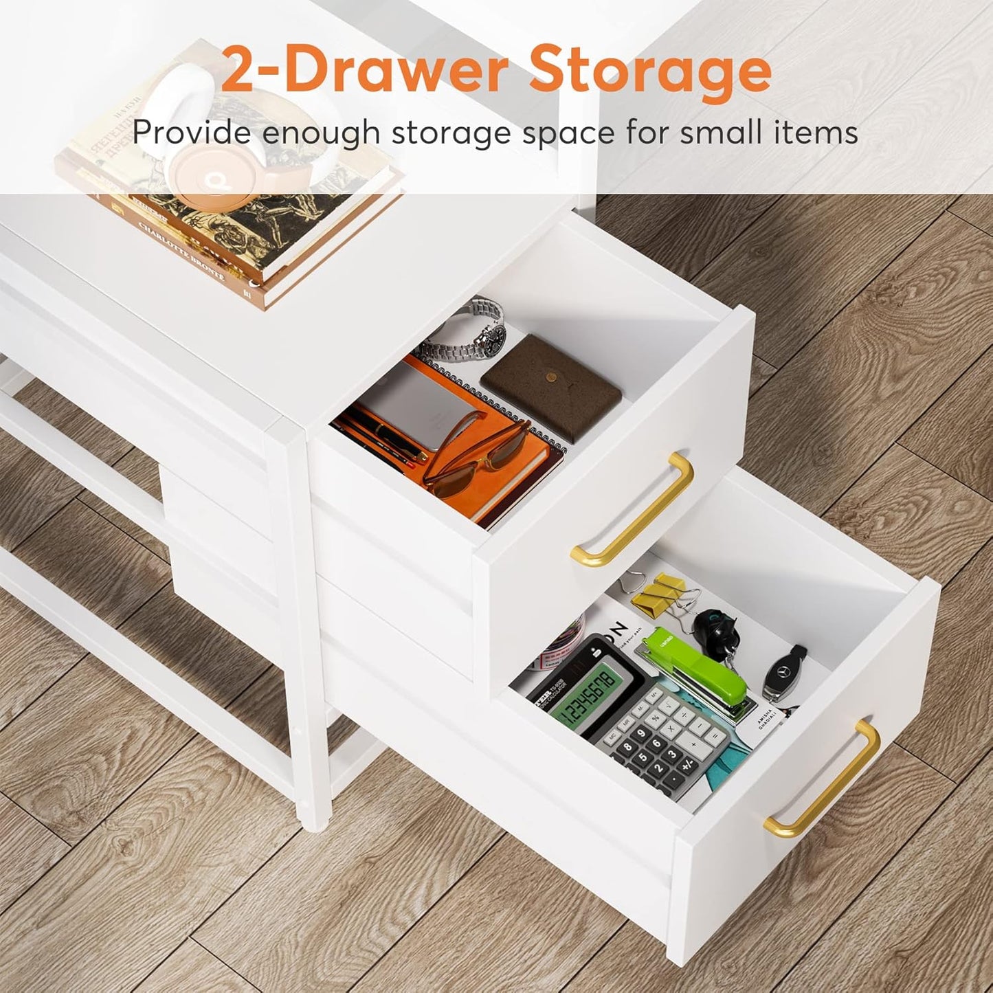 55 Inches White Computer Desk with Hutch, 2 Drawers & Open Shelves – Modern Home Office Desk with Storage, Writing & Gaming Workstation for Study, Bedroom or Small Spaces