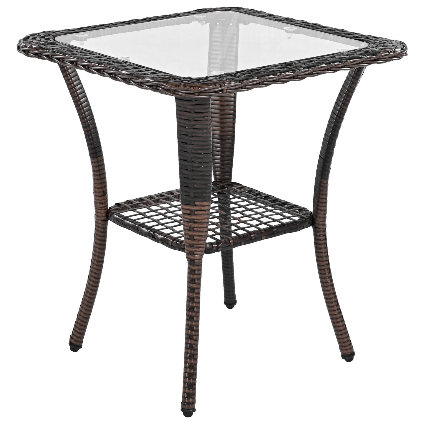 3-piece Outdoor Chair&Table Set Chat Set 2-person Rattan Seating Group with Two Swiveling and Rocking Chairs and a Square Table for Garden, Patio, or Balcony, Brown
