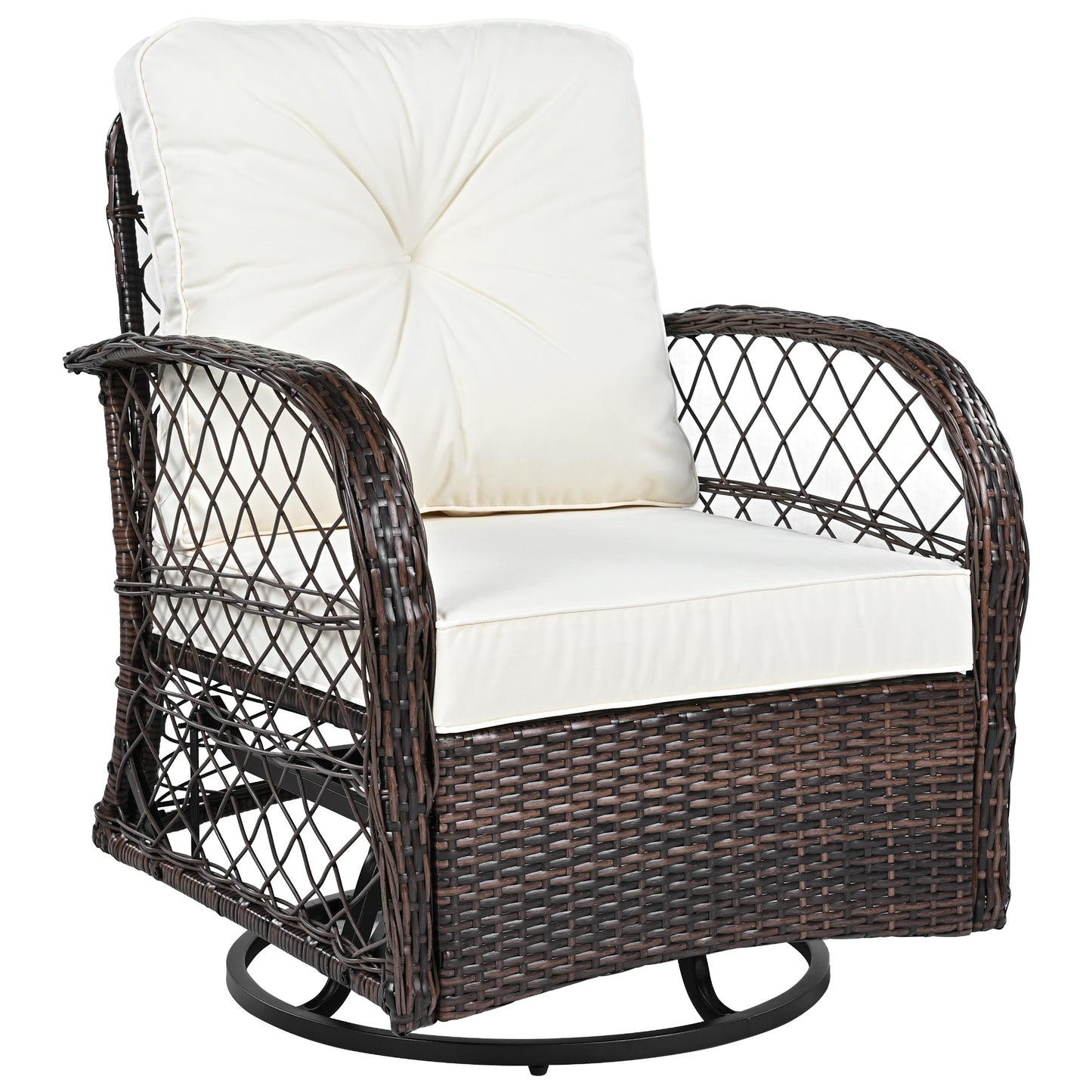 3-piece Outdoor Chair&Table Set Chat Set 2-person Rattan Seating Group with Two Swiveling and Rocking Chairs and a Square Table for Garden, Patio, or Balcony, Brown