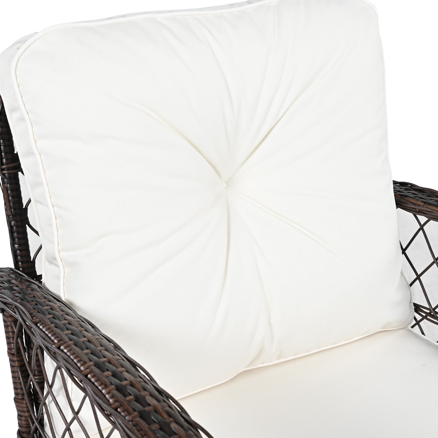 3-piece Outdoor Chair&Table Set Chat Set 2-person Rattan Seating Group with Two Swiveling and Rocking Chairs and a Square Table for Garden, Patio, or Balcony, Brown
