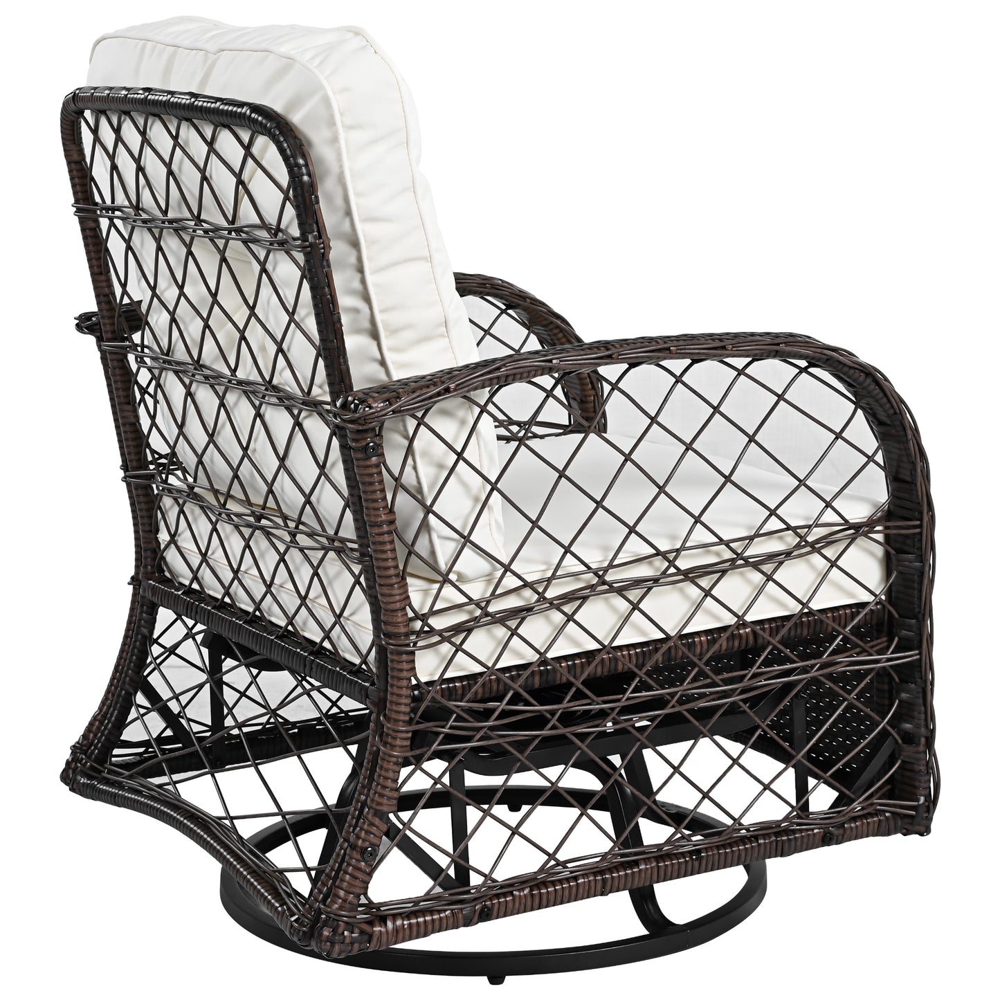 3-piece Outdoor Chair&Table Set Chat Set 2-person Rattan Seating Group with Two Swiveling and Rocking Chairs and a Square Table for Garden, Patio, or Balcony, Brown