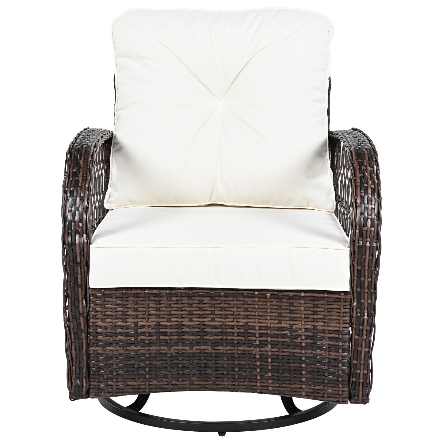 3-piece Outdoor Chair&Table Set Chat Set 2-person Rattan Seating Group with Two Swiveling and Rocking Chairs and a Square Table for Garden, Patio, or Balcony, Brown