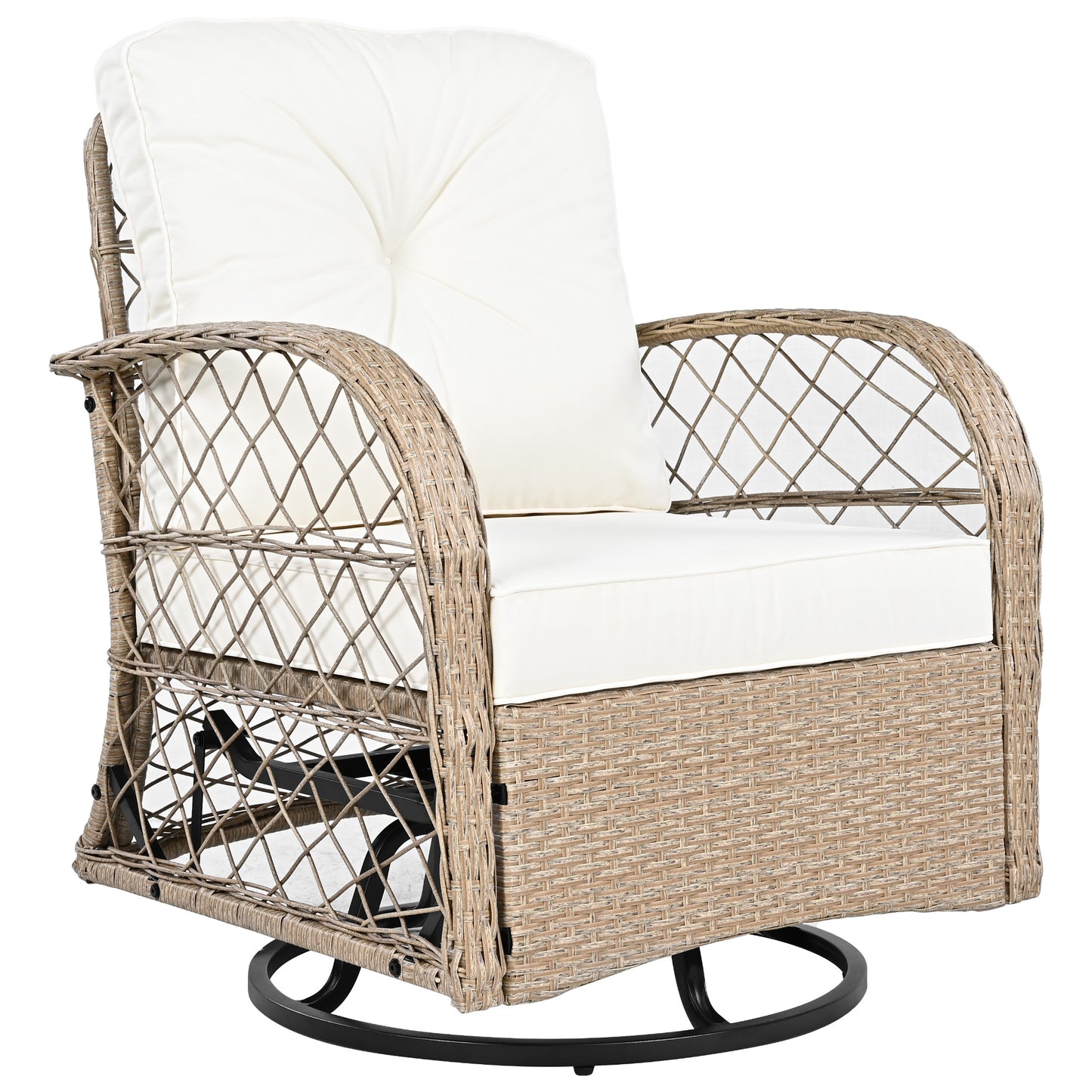 3-piece Outdoor Chair&Table Set Chat Set 2-person Rattan Seating Group with Two Two Swiveling and Rocking Chairs and a Square Table for Garden, Patio, or Balcony, Natural