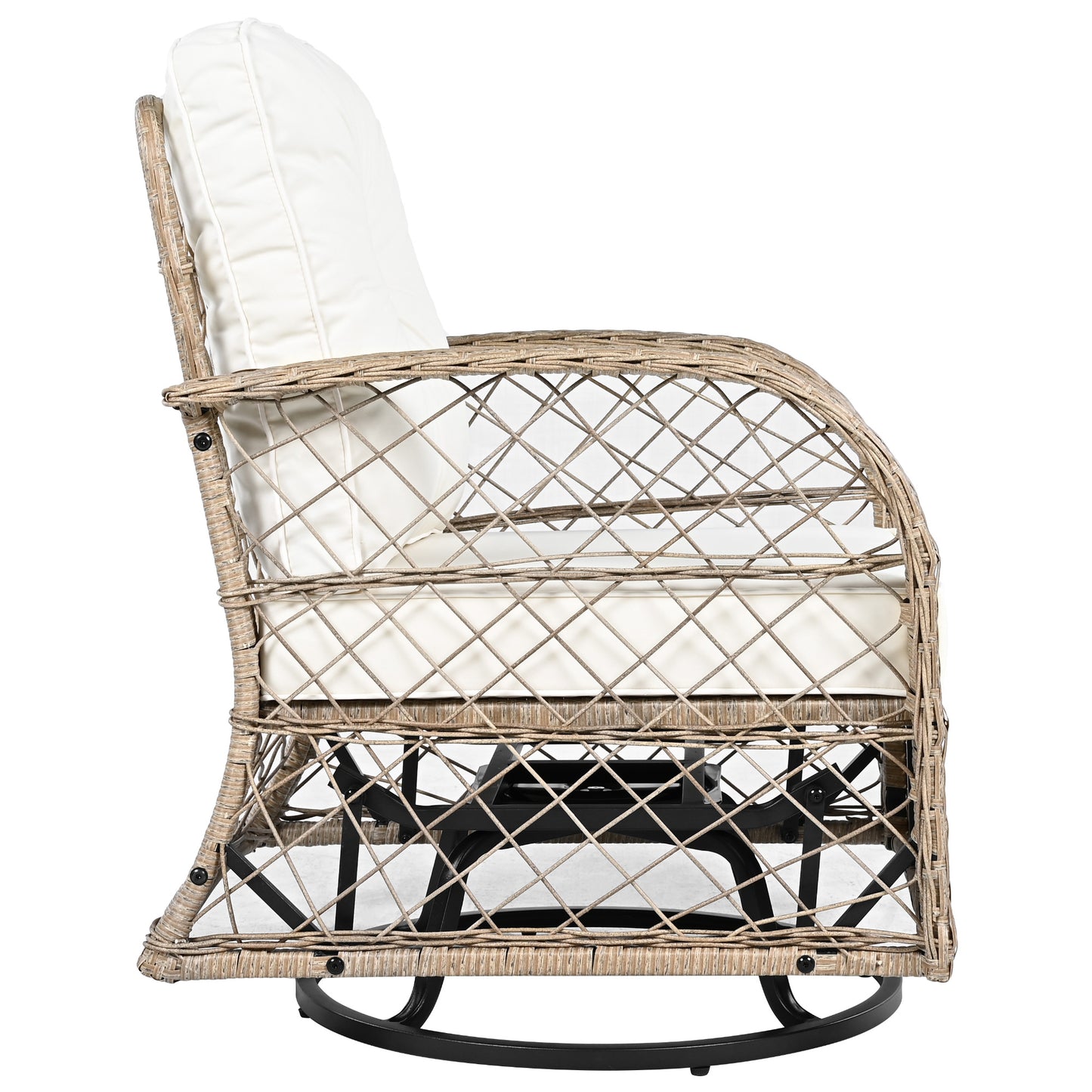 3-piece Outdoor Chair&Table Set Chat Set 2-person Rattan Seating Group with Two Two Swiveling and Rocking Chairs and a Square Table for Garden, Patio, or Balcony, Natural