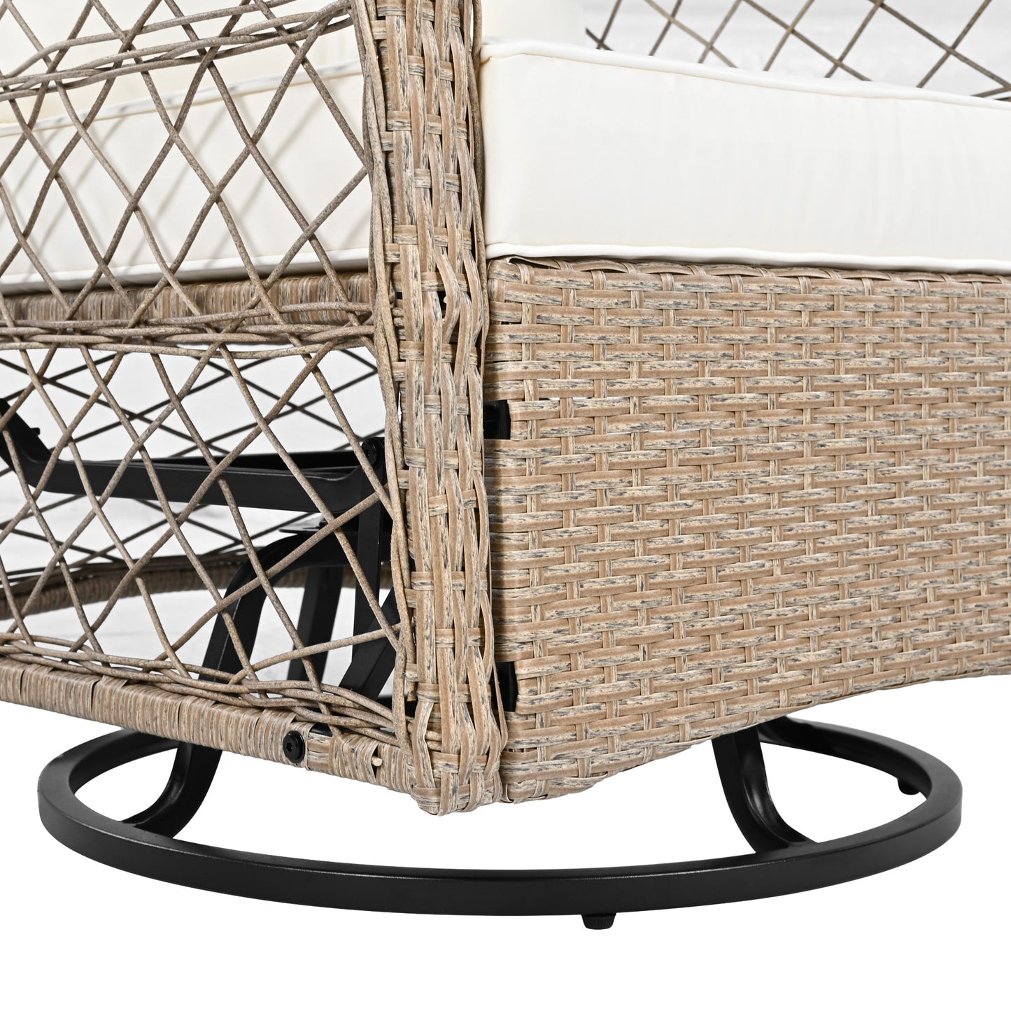 3-piece Outdoor Chair&Table Set Chat Set 2-person Rattan Seating Group with Two Two Swiveling and Rocking Chairs and a Square Table for Garden, Patio, or Balcony, Natural