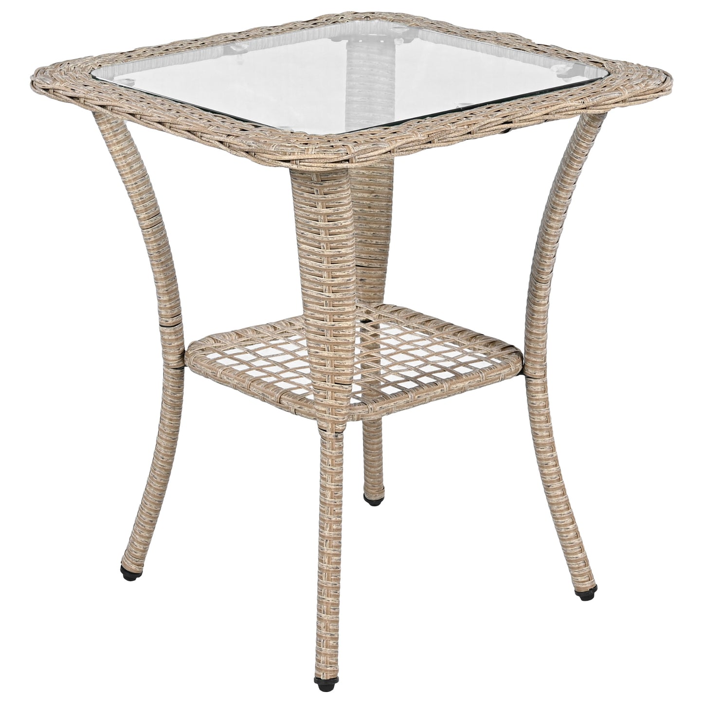 3-piece Outdoor Chair&Table Set Chat Set 2-person Rattan Seating Group with Two Two Swiveling and Rocking Chairs and a Square Table for Garden, Patio, or Balcony, Natural