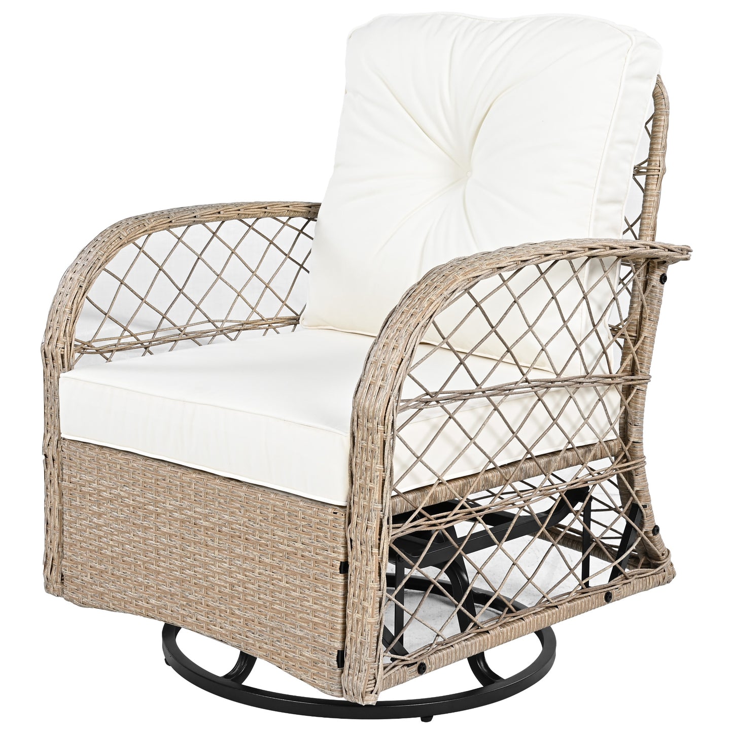 3-piece Outdoor Chair&Table Set Chat Set 2-person Rattan Seating Group with Two Two Swiveling and Rocking Chairs and a Square Table for Garden, Patio, or Balcony, Natural
