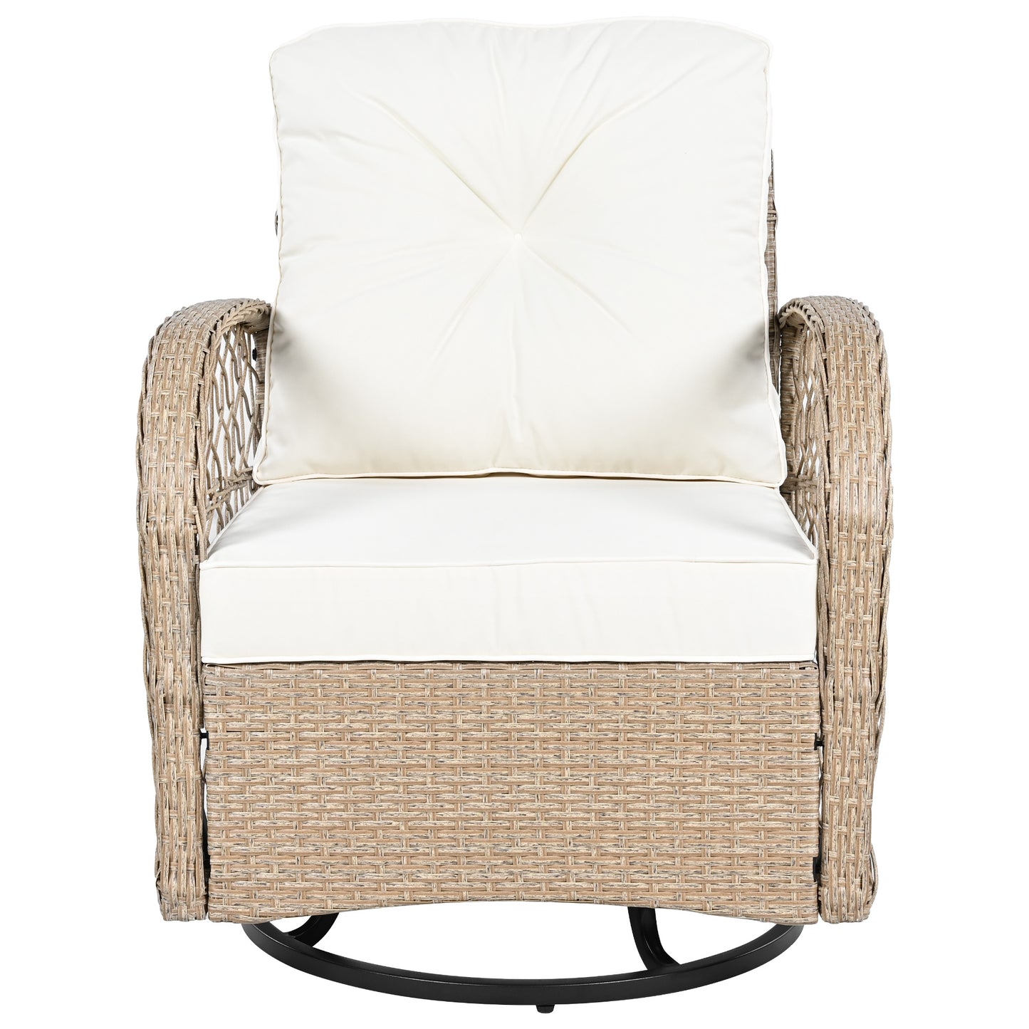 3-piece Outdoor Chair&Table Set Chat Set 2-person Rattan Seating Group with Two Two Swiveling and Rocking Chairs and a Square Table for Garden, Patio, or Balcony, Natural
