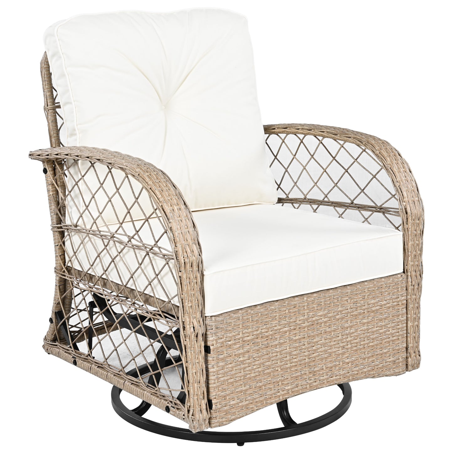 3-piece Outdoor Chair&Table Set Chat Set 2-person Rattan Seating Group with Two Two Swiveling and Rocking Chairs and a Square Table for Garden, Patio, or Balcony, Natural