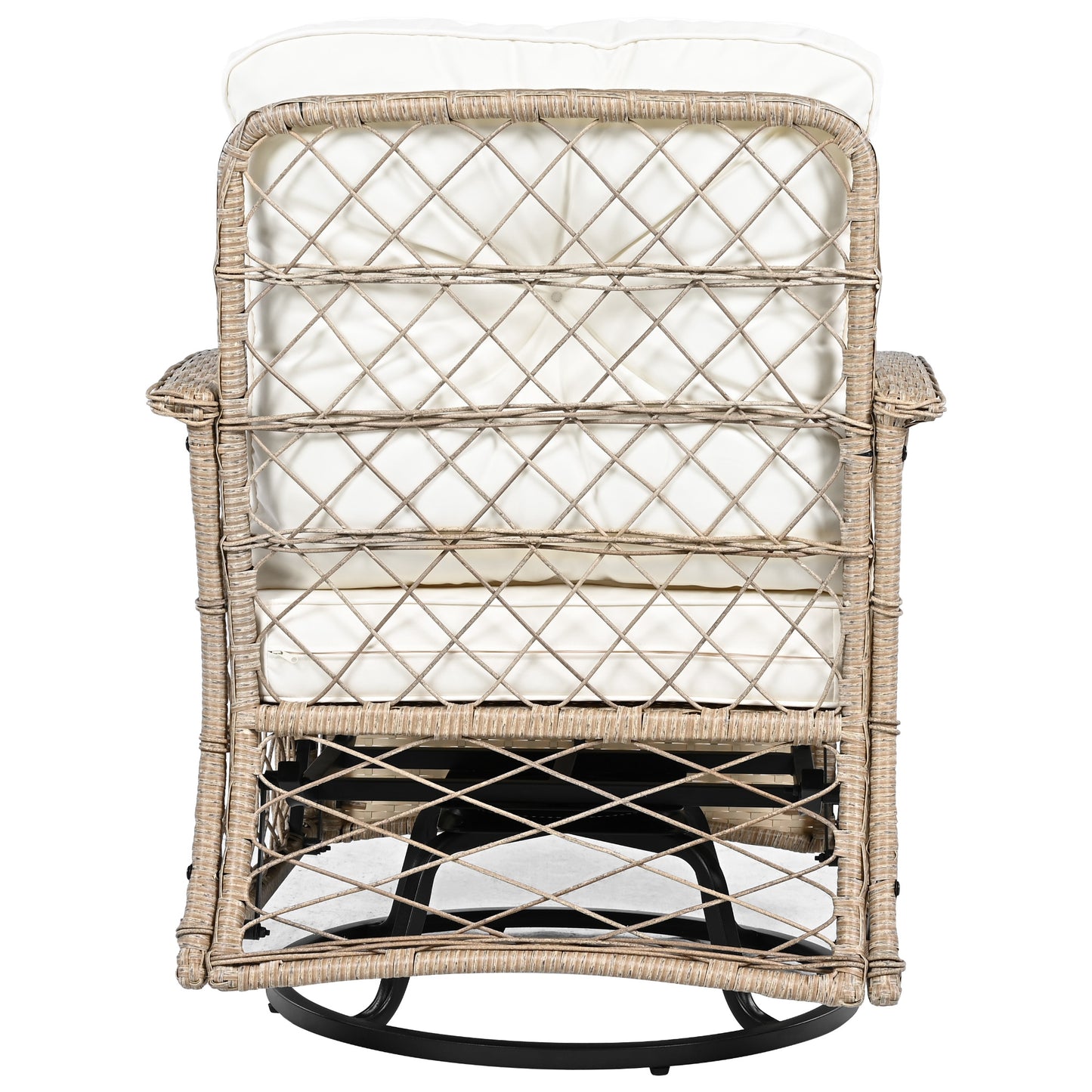 3-piece Outdoor Chair&Table Set Chat Set 2-person Rattan Seating Group with Two Two Swiveling and Rocking Chairs and a Square Table for Garden, Patio, or Balcony, Natural