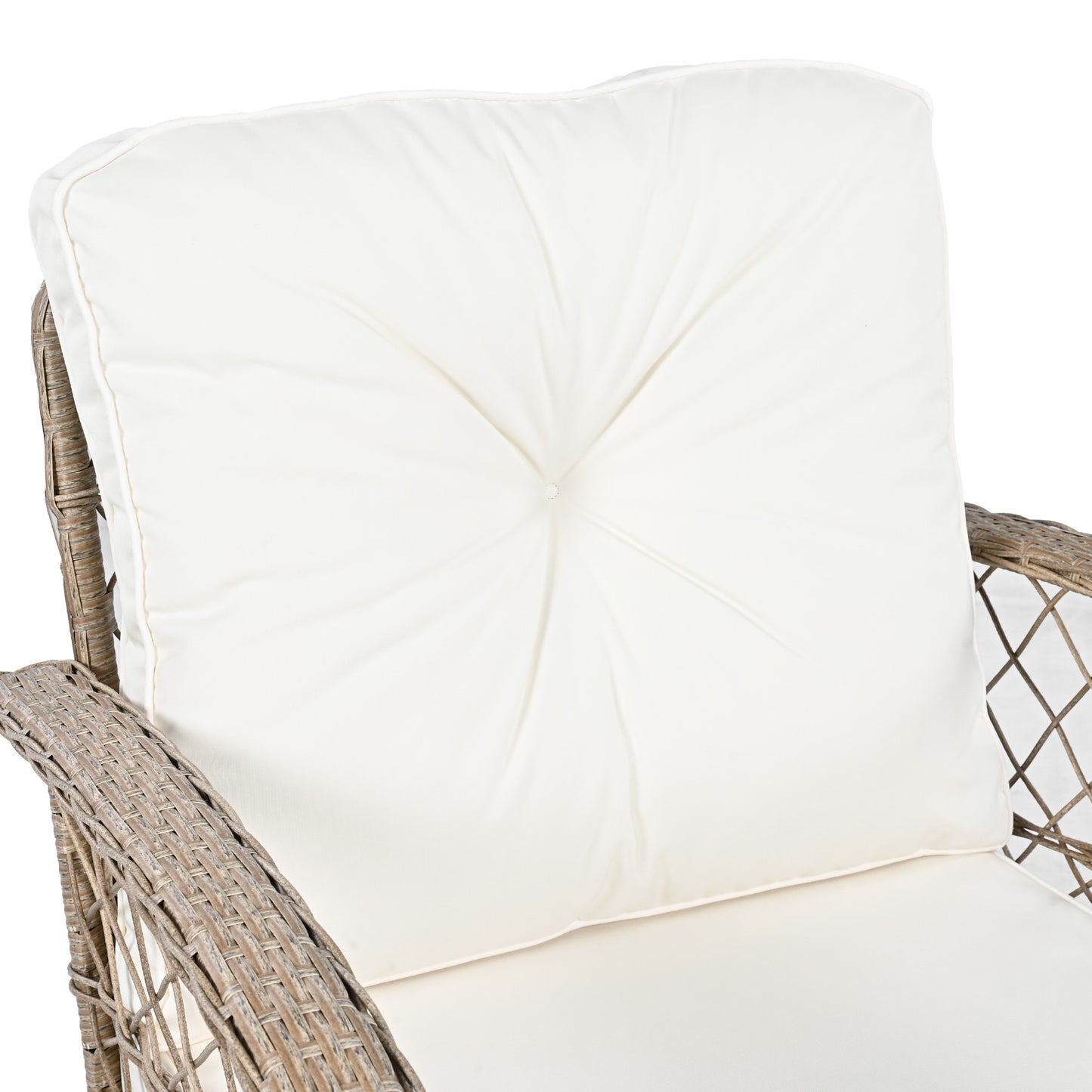 3-piece Outdoor Chair&Table Set Chat Set 2-person Rattan Seating Group with Two Two Swiveling and Rocking Chairs and a Square Table for Garden, Patio, or Balcony, Natural