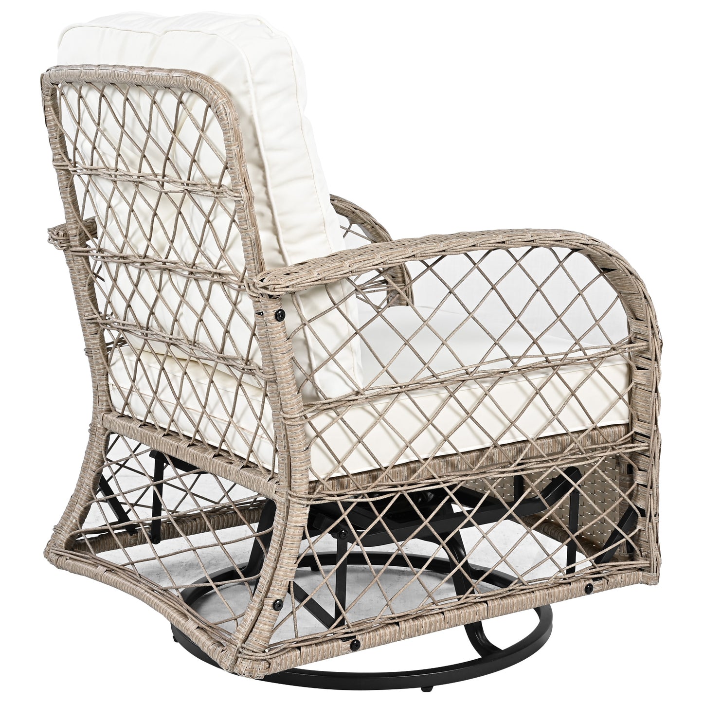 3-piece Outdoor Chair&Table Set Chat Set 2-person Rattan Seating Group with Two Two Swiveling and Rocking Chairs and a Square Table for Garden, Patio, or Balcony, Natural
