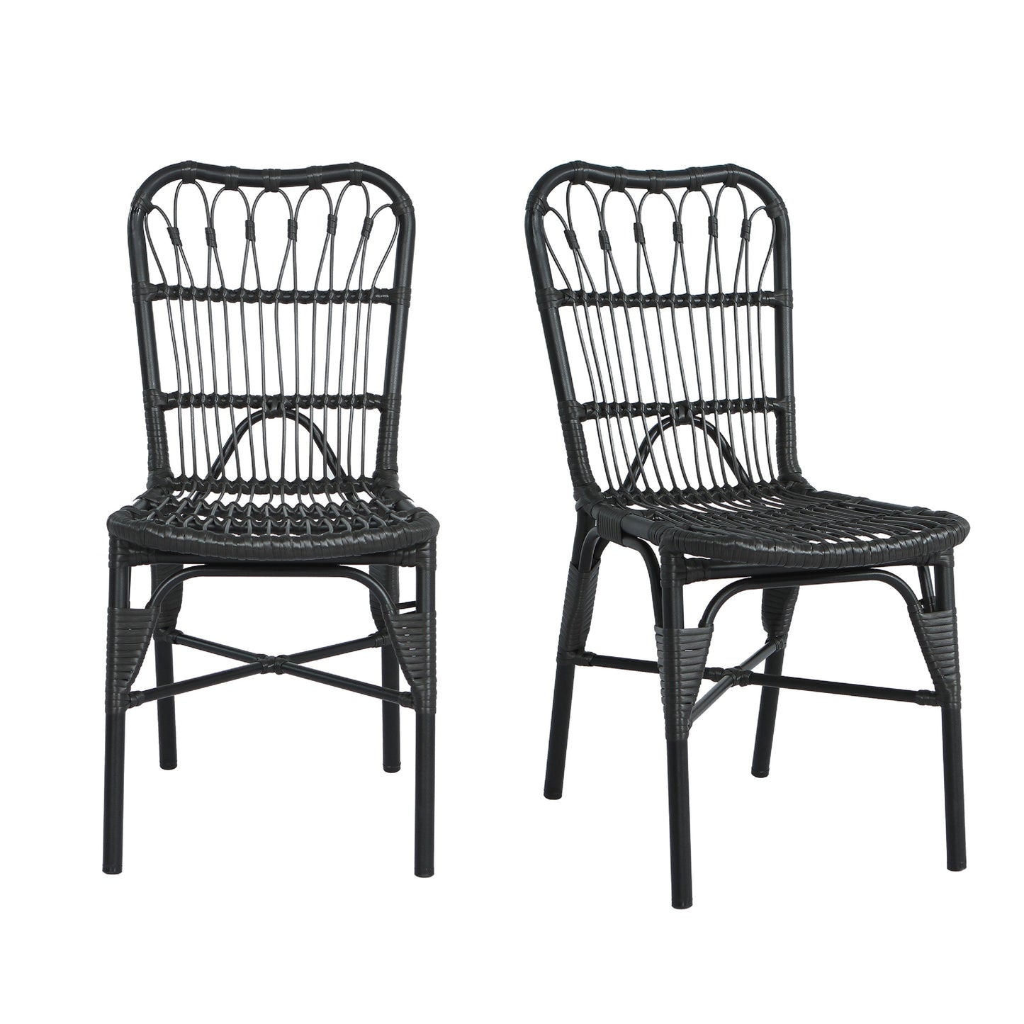 Outdoor PE Wicker Patio Dining Chairs Set of 2,Outdoor Rattan chairs for Backyard, Poolside, Garden, GREY