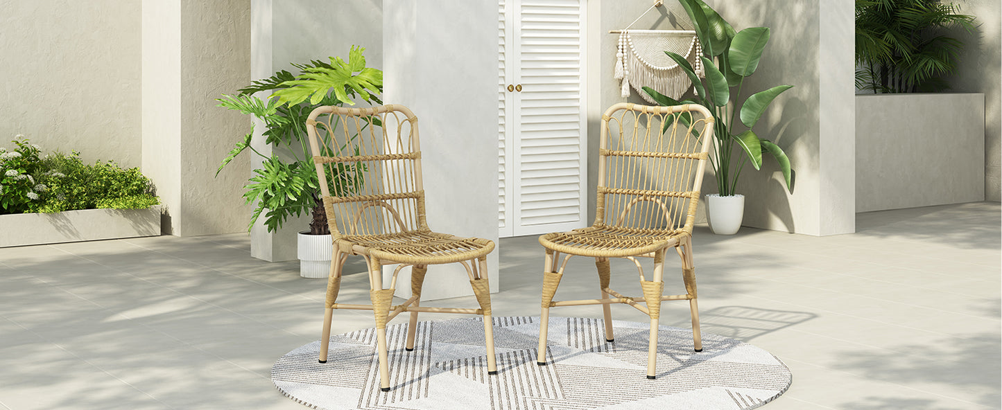 Outdoor PE Wicker Patio Dining Chairs Set of 2,Outdoor Rattan chairs for Backyard,Poolside,Garden, NATURAL