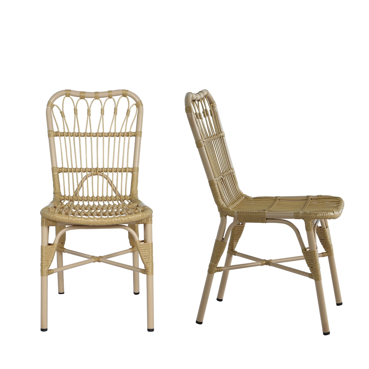 Outdoor PE Wicker Patio Dining Chairs Set of 2,Outdoor Rattan chairs for Backyard,Poolside,Garden, NATURAL