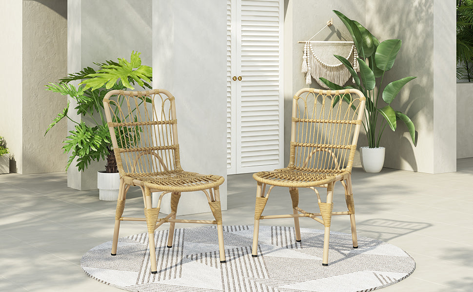 Outdoor PE Wicker Patio Dining Chairs Set of 2,Outdoor Rattan chairs for Backyard,Poolside,Garden, NATURAL