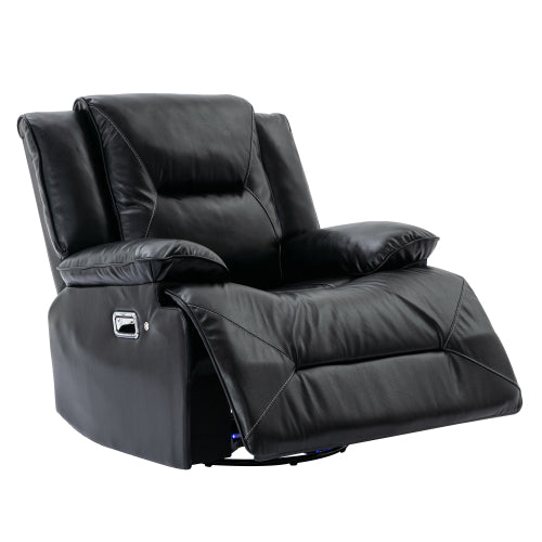 360° Swivel and Rocking Home Theater Recliner Manual Recliner Chair with a LED Light Strip for Living Room,Bedroom, Black