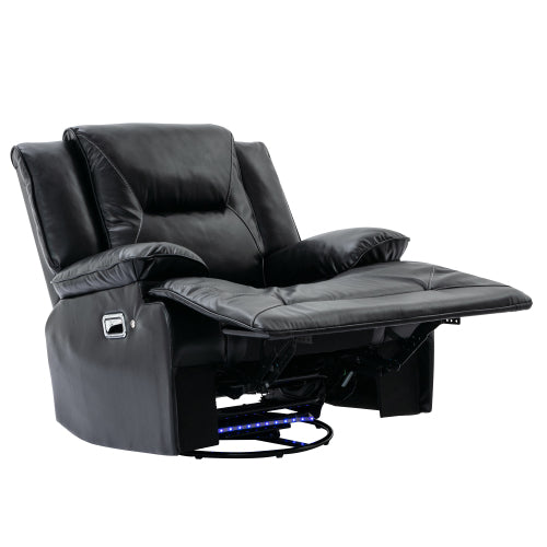360° Swivel and Rocking Home Theater Recliner Manual Recliner Chair with a LED Light Strip for Living Room,Bedroom, Black