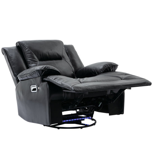 360° Swivel and Rocking Home Theater Recliner Manual Recliner Chair with a LED Light Strip for Living Room,Bedroom, Black