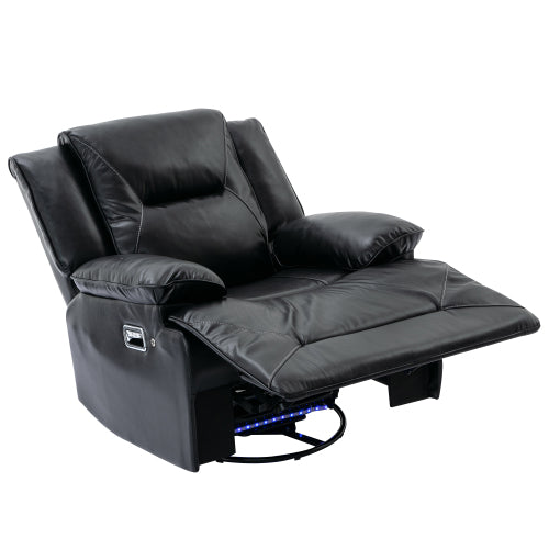 360° Swivel and Rocking Home Theater Recliner Manual Recliner Chair with a LED Light Strip for Living Room,Bedroom, Black