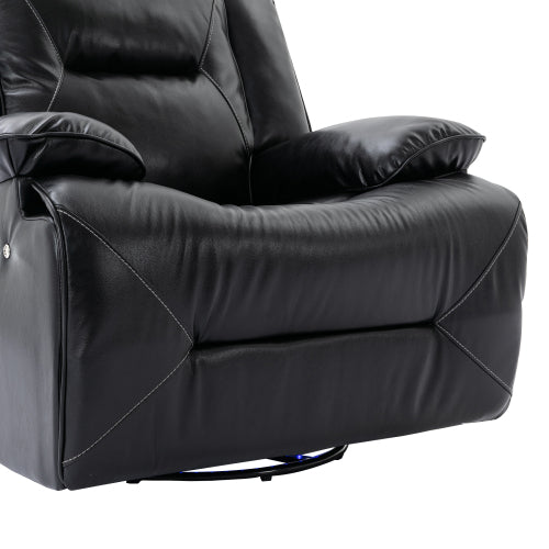 360° Swivel and Rocking Home Theater Recliner Manual Recliner Chair with a LED Light Strip for Living Room,Bedroom, Black