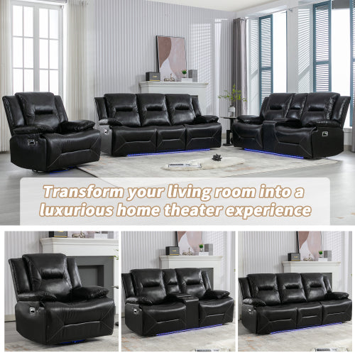 360° Swivel and Rocking Home Theater Recliner Manual Recliner Chair with a LED Light Strip for Living Room,Bedroom, Black