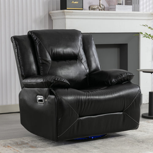 360° Swivel and Rocking Home Theater Recliner Manual Recliner Chair with a LED Light Strip for Living Room,Bedroom, Black