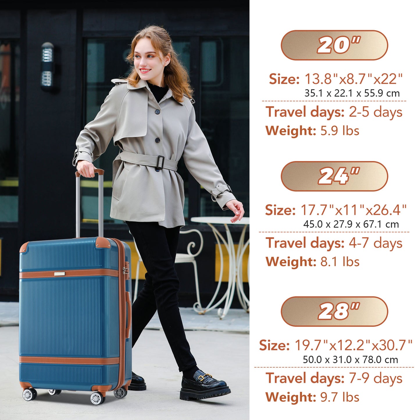 Hardshell Luggage Sets 3 Piece double spinner 8 wheels Suitcase with TSA Lock Lightweight 20''24''28''