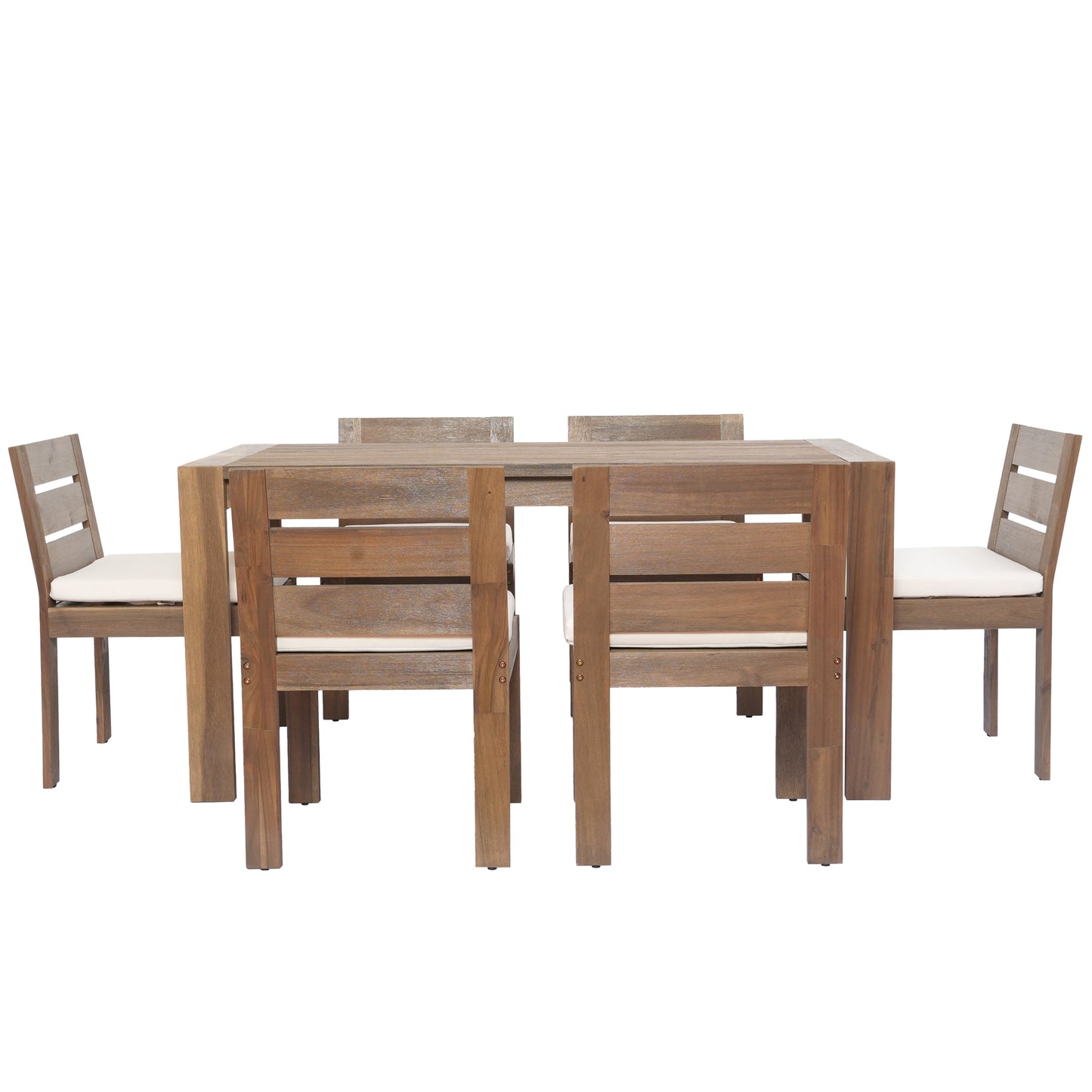 U_Style 7 Piece Acacia Wood Outdoor Dining Set, Suitable for Patio, Balcony, Backyard