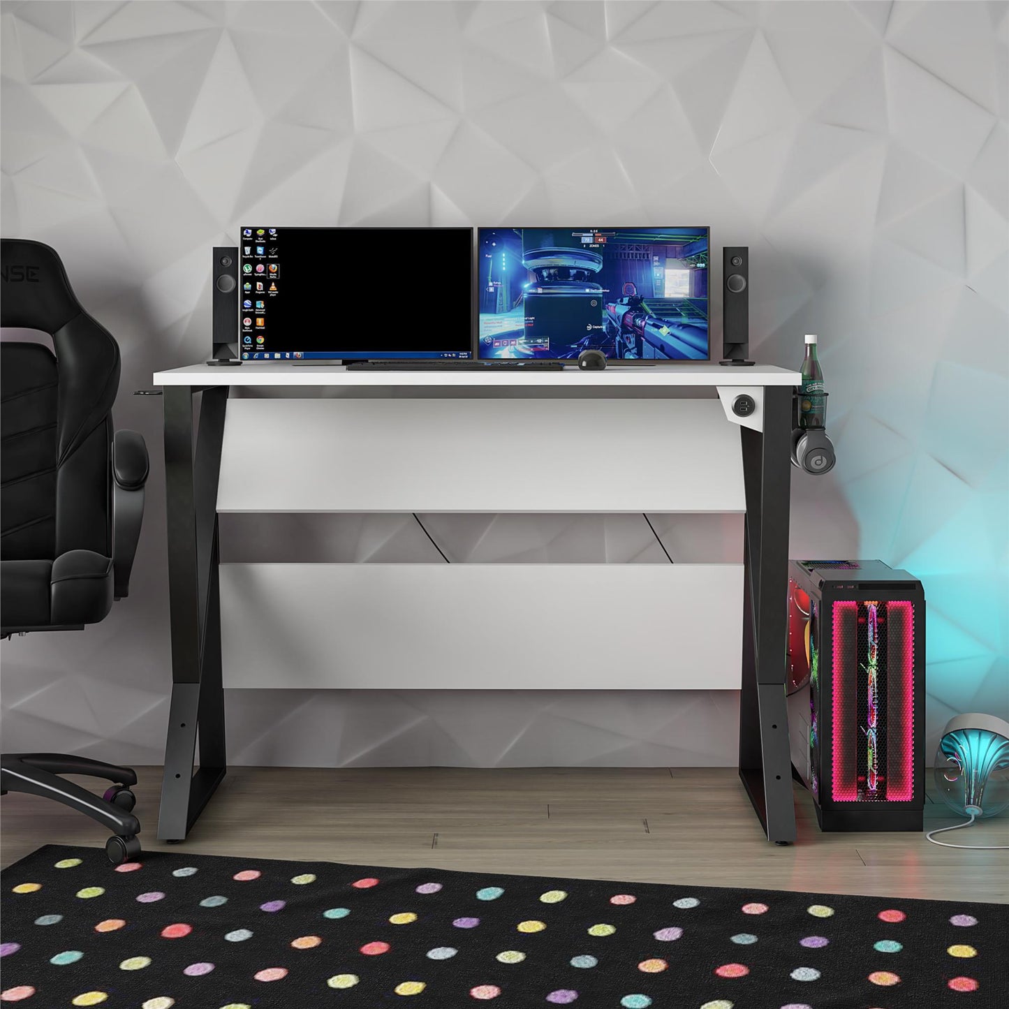 Genesis Adjustable Gaming Desk, White